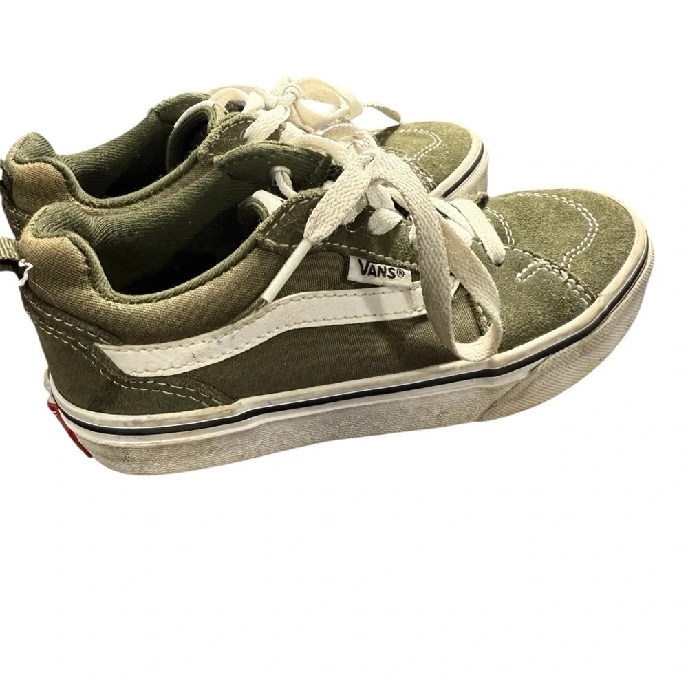 Vans Kids Olive Green Suede High-Top Sneakers with White Accents size 13